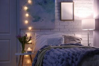 Snug bedroom with fairy lights