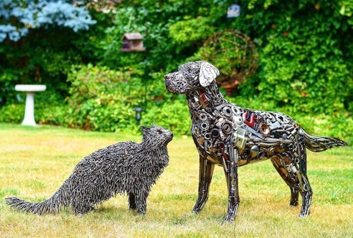 BrianMock.com recycled sculpures - Cat and Dog